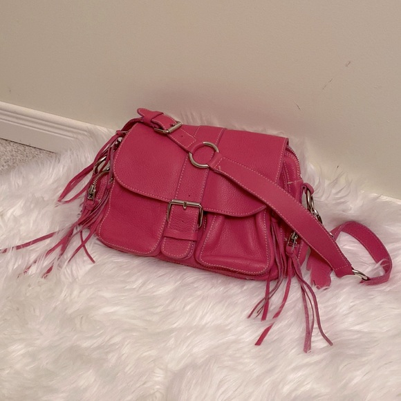 Roots Handbags - Roots Hot Pink Leather Tassel Purse Shoulder Bag